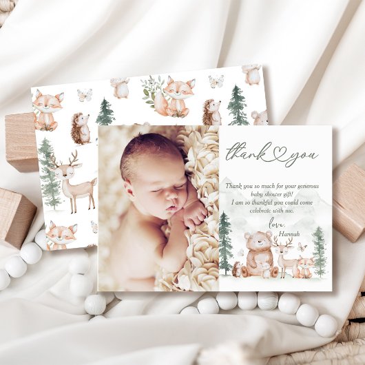 Woodland Baby shower Foto Bedankkaart