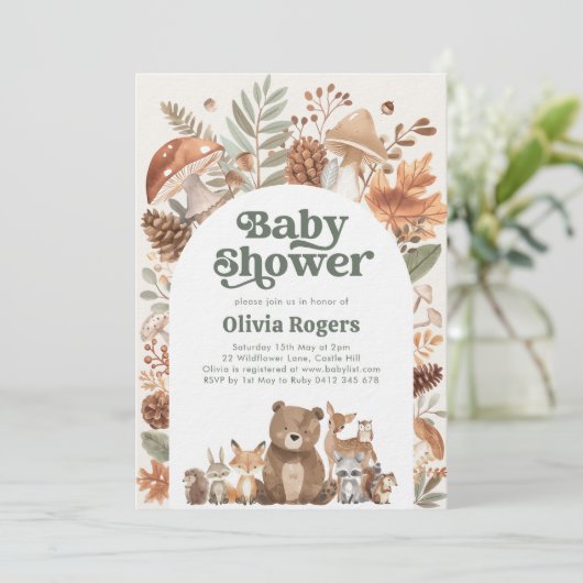 Woodland Baby Shower Fox Deer Bear Gender Neutral Kaart (Staand voorkant)