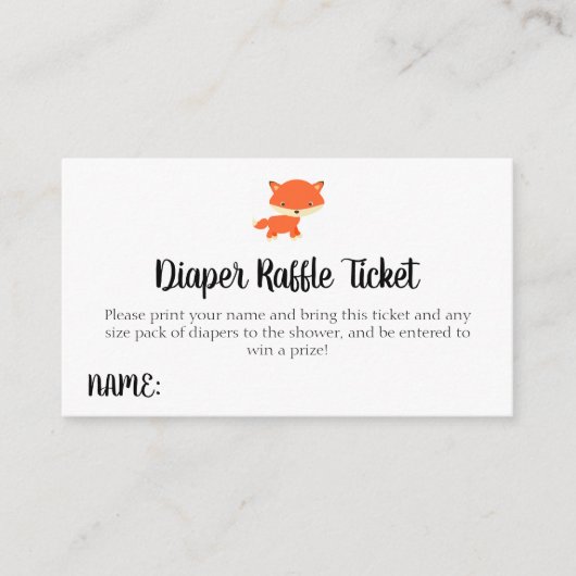 Woodland Baby shower Fox Luier Raffle Ticket Informatiekaartje (Voorkant)