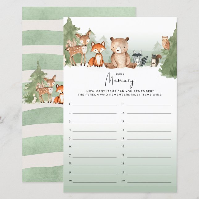 Woodland Baby shower Game Memory (Voorkant / Achterkant)