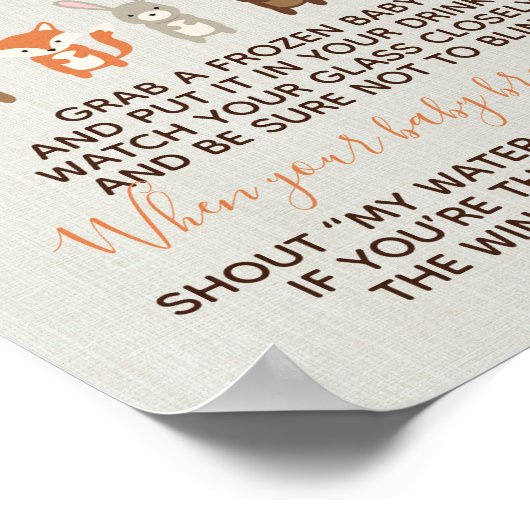 Woodland Baby shower Game - Mijn Poster voor water (Hoek)
