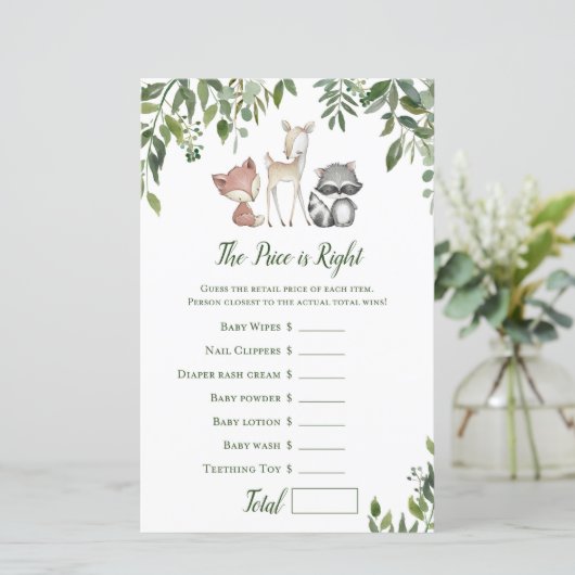 Woodland Baby shower Game - Prijs is juist (Staand voorkant)