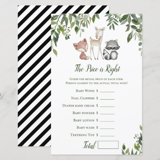 Woodland Baby shower Game - Prijs is juist (Voorkant / Achterkant)