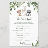 Woodland Baby shower Game - Prijs is juist (Voorkant)