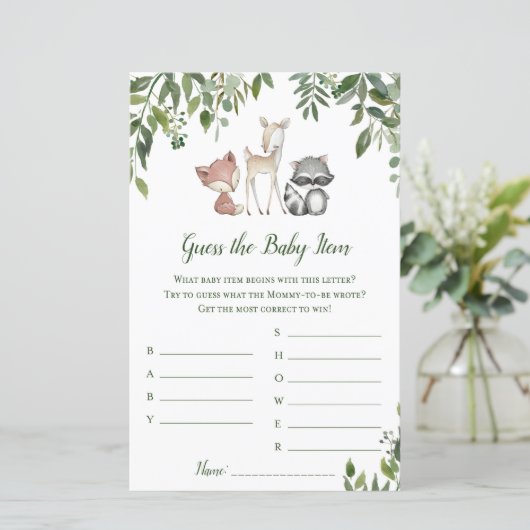 Woodland Baby shower Game - Raad Baby (Staand voorkant)