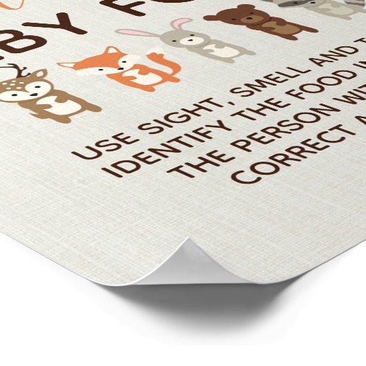 Woodland Baby shower Game - Raad eens de Baby Food Poster (Hoek)