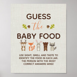 Woodland Baby shower Game - Raad eens de Baby Food Poster
