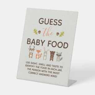 Woodland Baby shower Game - Raad eens de Baby Food Reclamebord Met Voetstuk