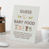 Woodland Baby shower Game - Raad eens de Baby Food Reclamebord Met Voetstuk (Insitu)