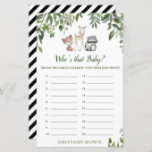 Woodland Baby shower Game - Wie is dat Baby (Voorkant / Achterkant)