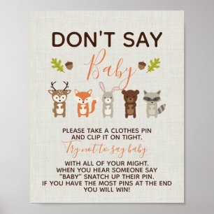 Woodland Baby shower Game - Zeg geen Baby Poster