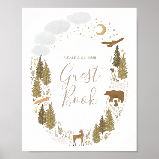 Woodland Baby shower Gastenboek teken Poster (Voorkant)