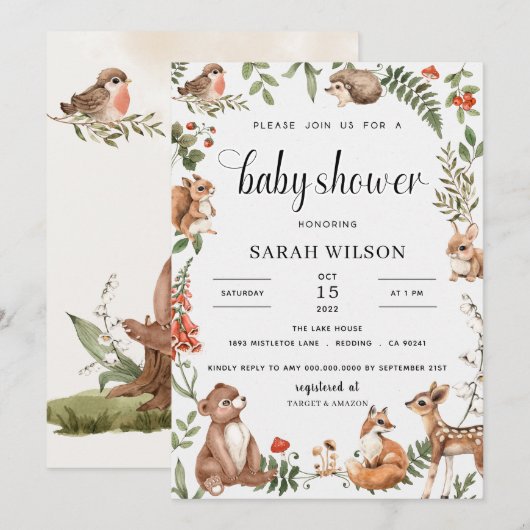 Woodland Baby shower Gender Neutral Kaart (Voorkant / Achterkant)