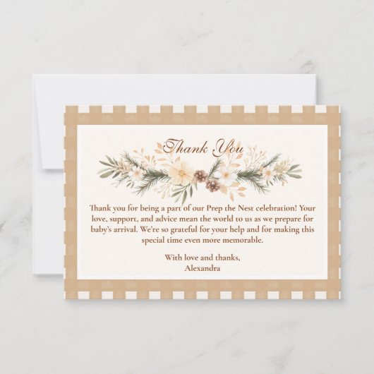 Woodland Baby shower Gingham Bedankkaart (Voorkant)