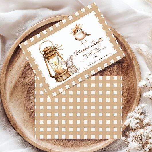 Woodland Baby shower Gingham Diapper Raffle Informatiekaartje