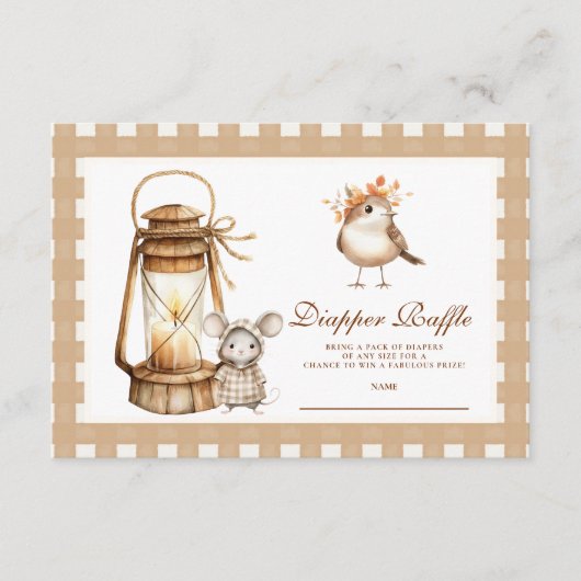 Woodland Baby shower Gingham Diapper Raffle Informatiekaartje (Voorkant)