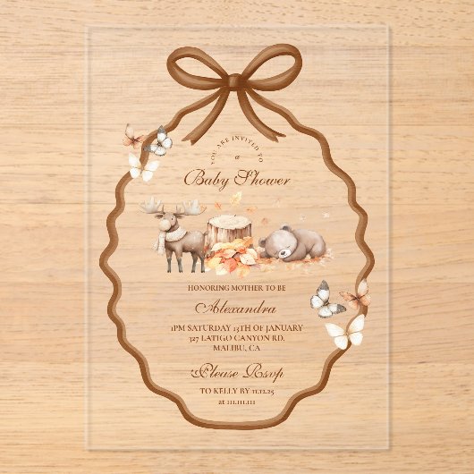 Woodland Baby shower Gingham Herfst Acryl Uitnodigingen (Voorkant)