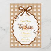 Woodland Baby shower Gingham Herfst Folie Uitnodiging (Voorkant)