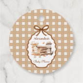 Woodland Baby shower Gingham Neutral Bedankjes Labels (Achterkant)