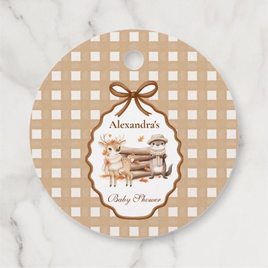 Woodland Baby shower Gingham Neutral Bedankjes Labels (Achterkant)