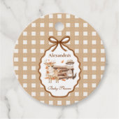 Woodland Baby shower Gingham Neutral Bedankjes Labels (Voorkant)