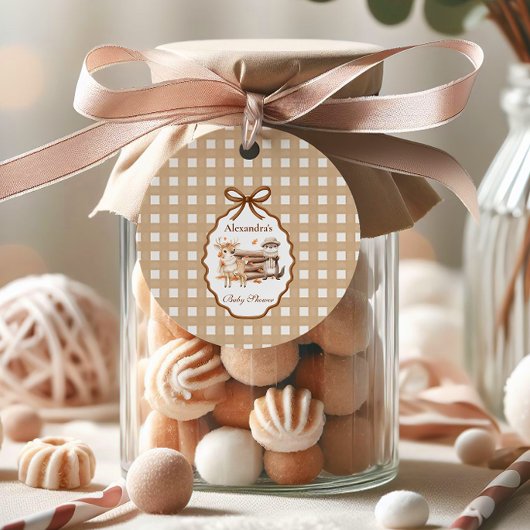 Woodland Baby shower Gingham Neutral Bedankjes Labels