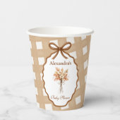 Woodland Baby shower Gingham Neutral Papieren Bekers (Achterkant)