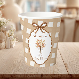 Woodland Baby shower Gingham Neutral Papieren Bekers