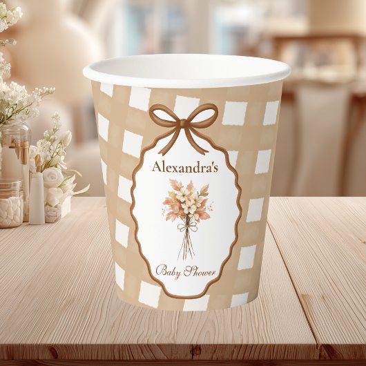 Woodland Baby shower Gingham Neutral Papieren Bekers
