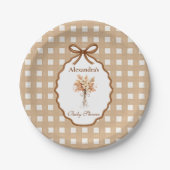 Woodland Baby shower Gingham Neutral Papieren Bordje (Voorkant)