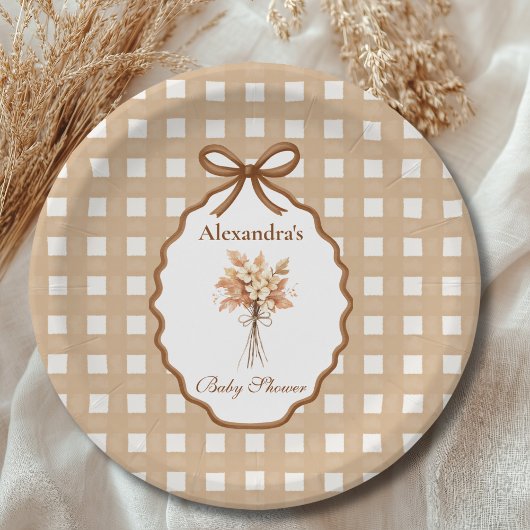 Woodland Baby shower Gingham Neutral Papieren Bordje
