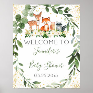 Woodland Baby shower Greenery Welcome Poster