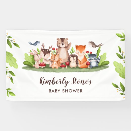 Woodland Baby shower groen achtergrond banner (Horizontaal)