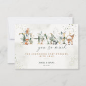 Woodland Baby shower groen dank u nota nemen van K Bedankkaart (Voorkant)