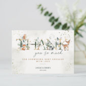 Woodland Baby shower groen dank u nota nemen van K Bedankkaart (Staand voorkant)