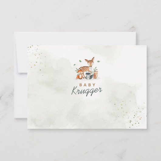 Woodland Baby shower groen dank u nota nemen van K Bedankkaart (Achterkant)