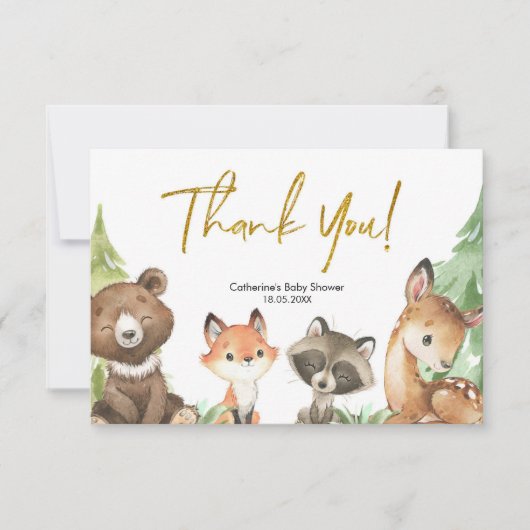 Woodland Baby shower Hartelijk dank Bedankkaart (Voorkant)