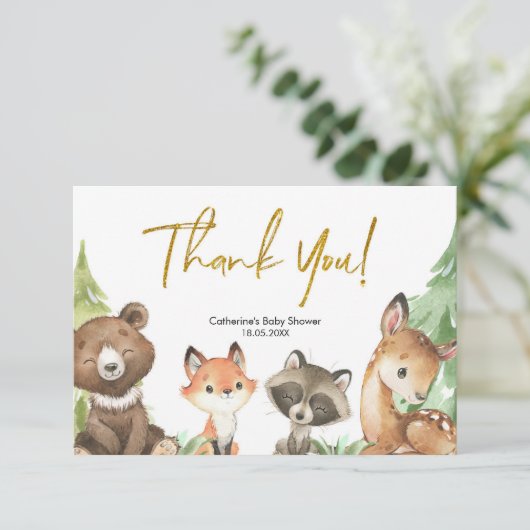 Woodland Baby shower Hartelijk dank Bedankkaart (Staand voorkant)