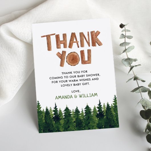 Woodland Baby shower Hartelijk dank Bedankkaart
