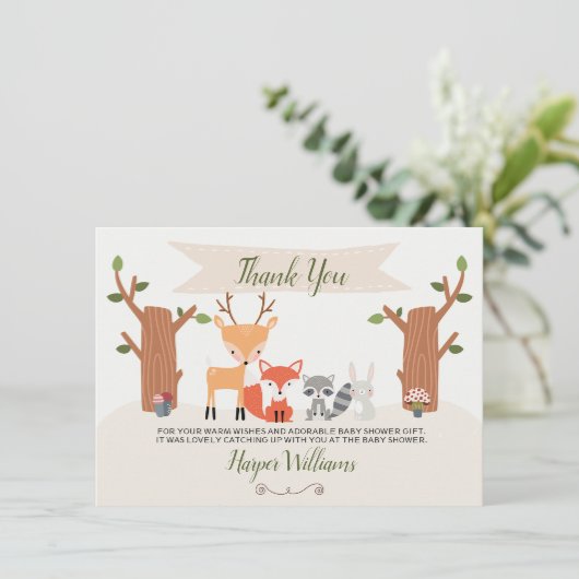 Woodland Baby shower Hartelijk dank Kaart (Staand voorkant)