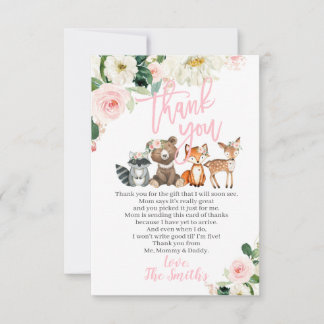Woodland Baby shower Hartelijk dank voor een meisj Bedankkaart