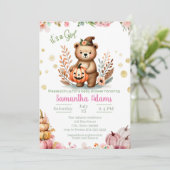 Woodland Baby shower Herfst Pompoen Meisje Kaart (Staand voorkant)