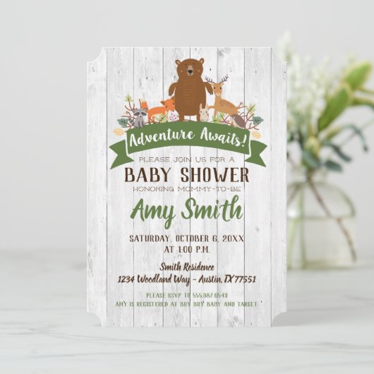 Woodland Baby shower Herfst Rustic Invitation Kaart (Staand voorkant)