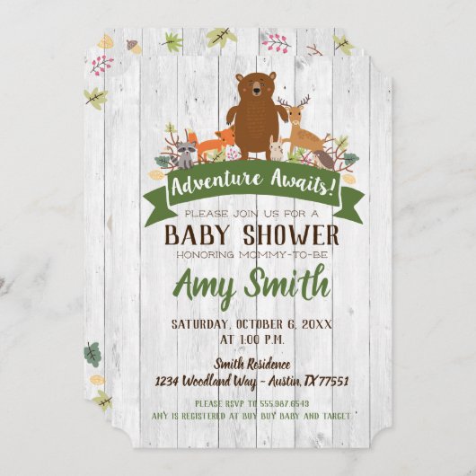 Woodland Baby shower Herfst Rustic Invitation Kaart (Voorkant / Achterkant)