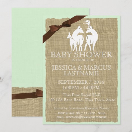 Woodland Baby shower Herten en Burlap Kaart (Voorkant / Achterkant)