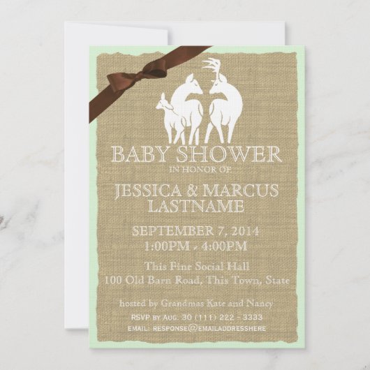 Woodland Baby shower Herten en Burlap Kaart (Voorkant)