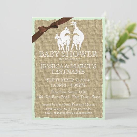 Woodland Baby shower Herten en Burlap Kaart (Staand voorkant)