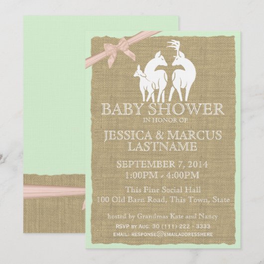 Woodland Baby shower Herten en Burlap Kaart (Voorkant / Achterkant)