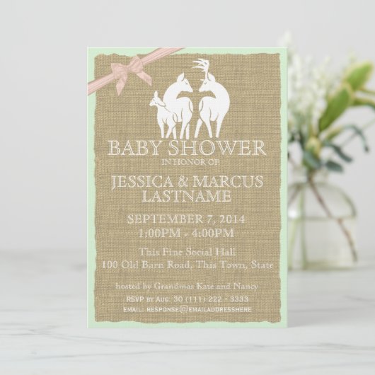 Woodland Baby shower Herten en Burlap Kaart (Staand voorkant)