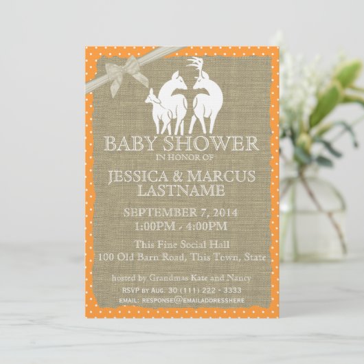 Woodland Baby shower Herten en Burlap Kaart (Staand voorkant)